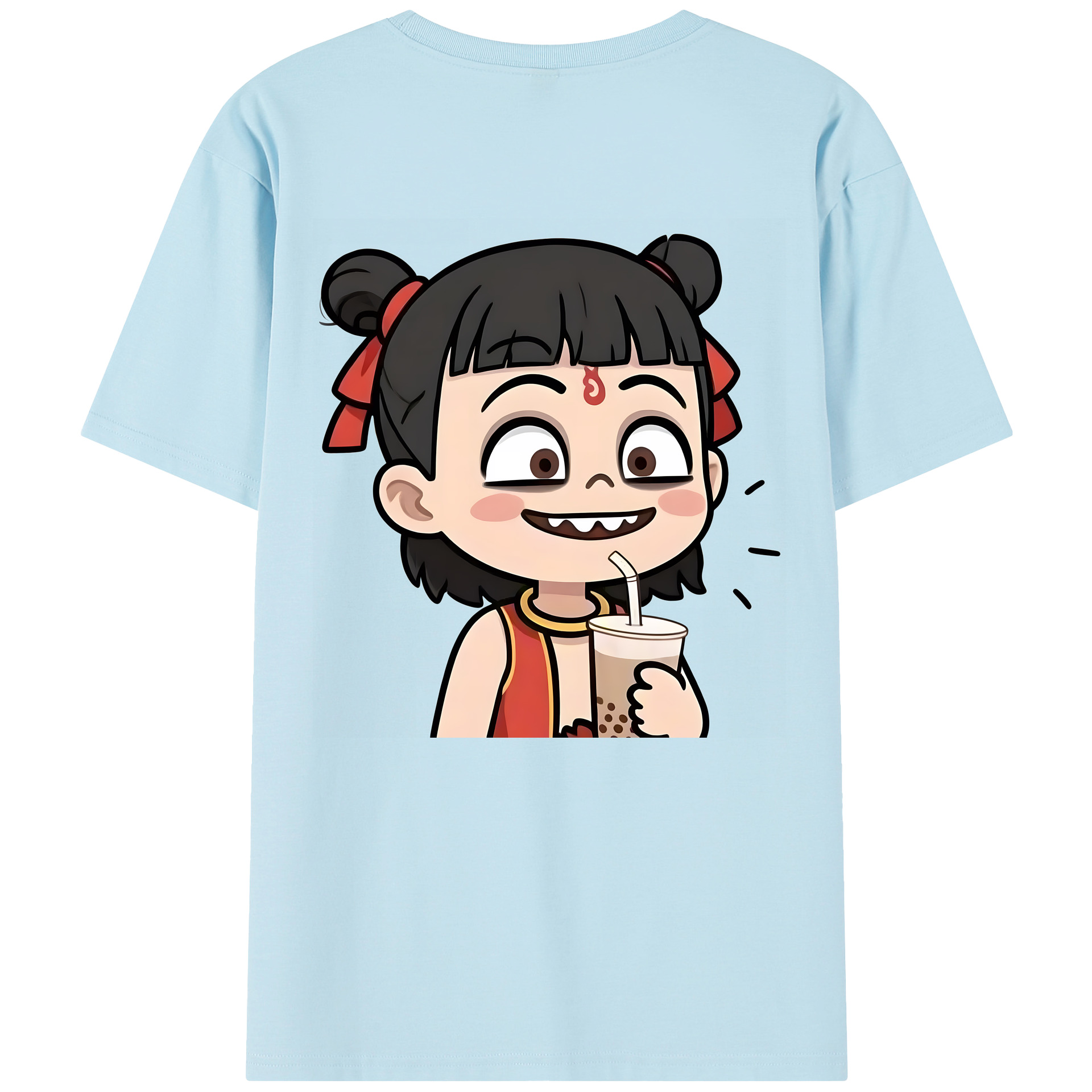 （画像用） Ne Zha 2 ナタ 魔童の大暴れ 綿100％半袖Tシャツ（背面プリント）